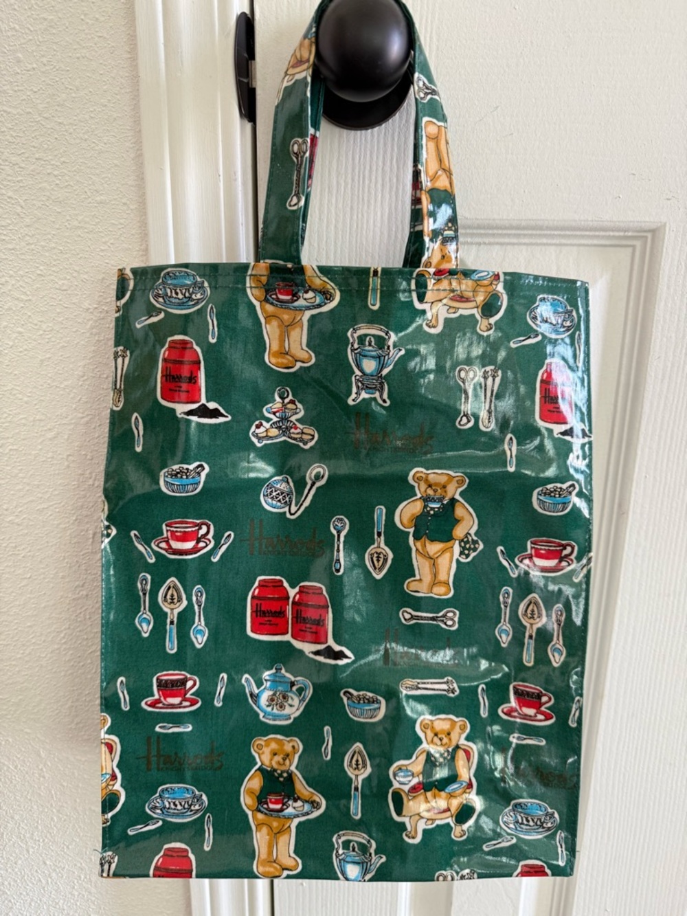 Harrods Green Teddy Bear Patterned Tote Bag